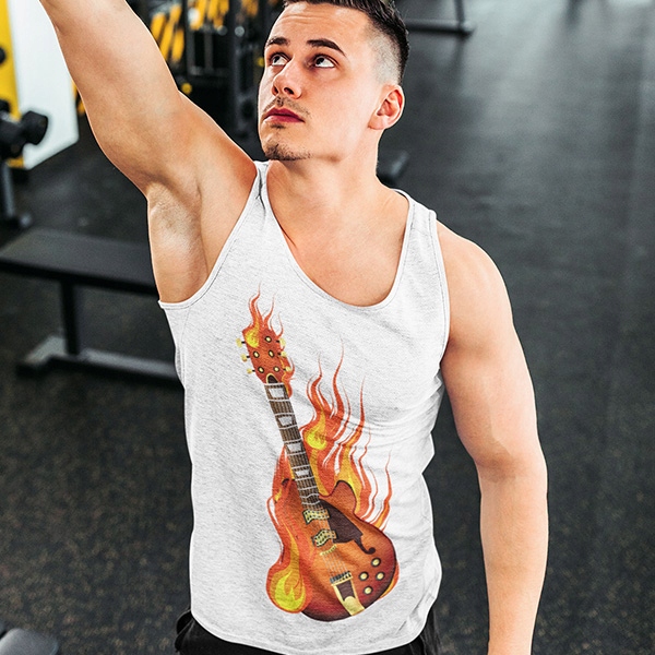 TANK TOP HORROR/ROCK BURNING ON FIRE ROCK GUITAR Dekolt okrągły