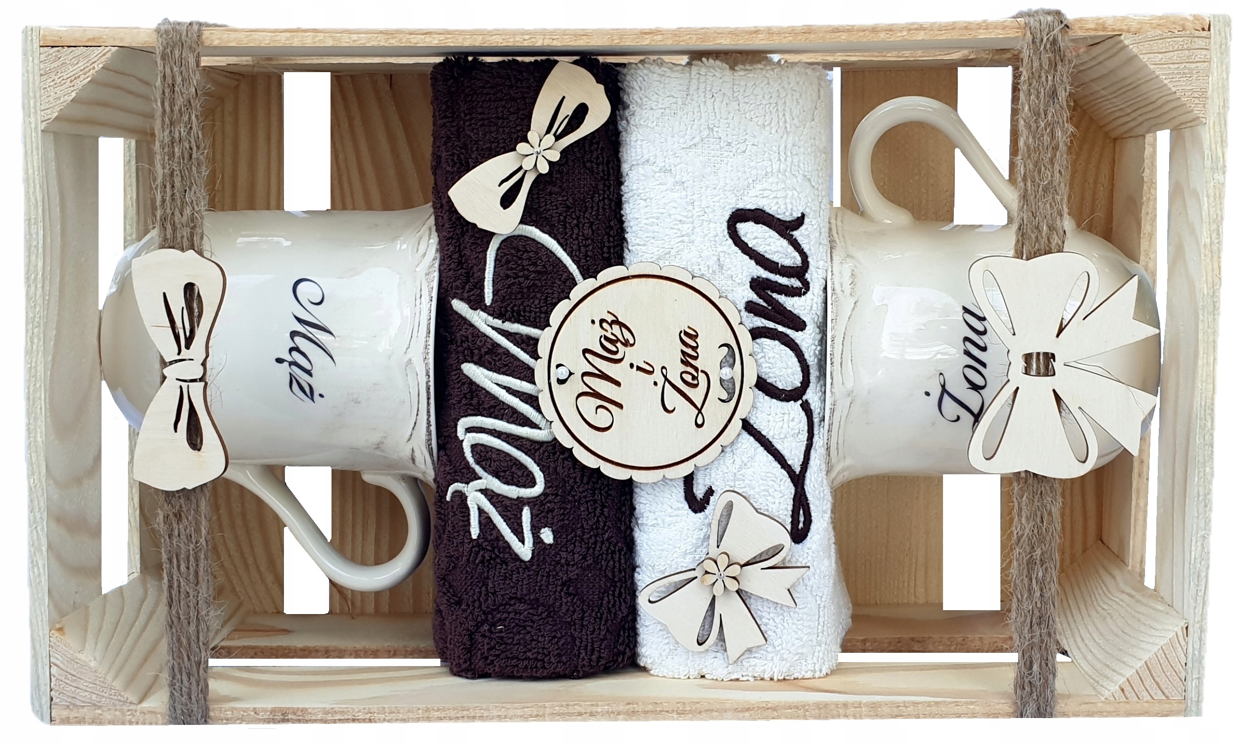 

Prezent ŚLUBNY,ręczniki Mąż i Żona z kubkami, Haft