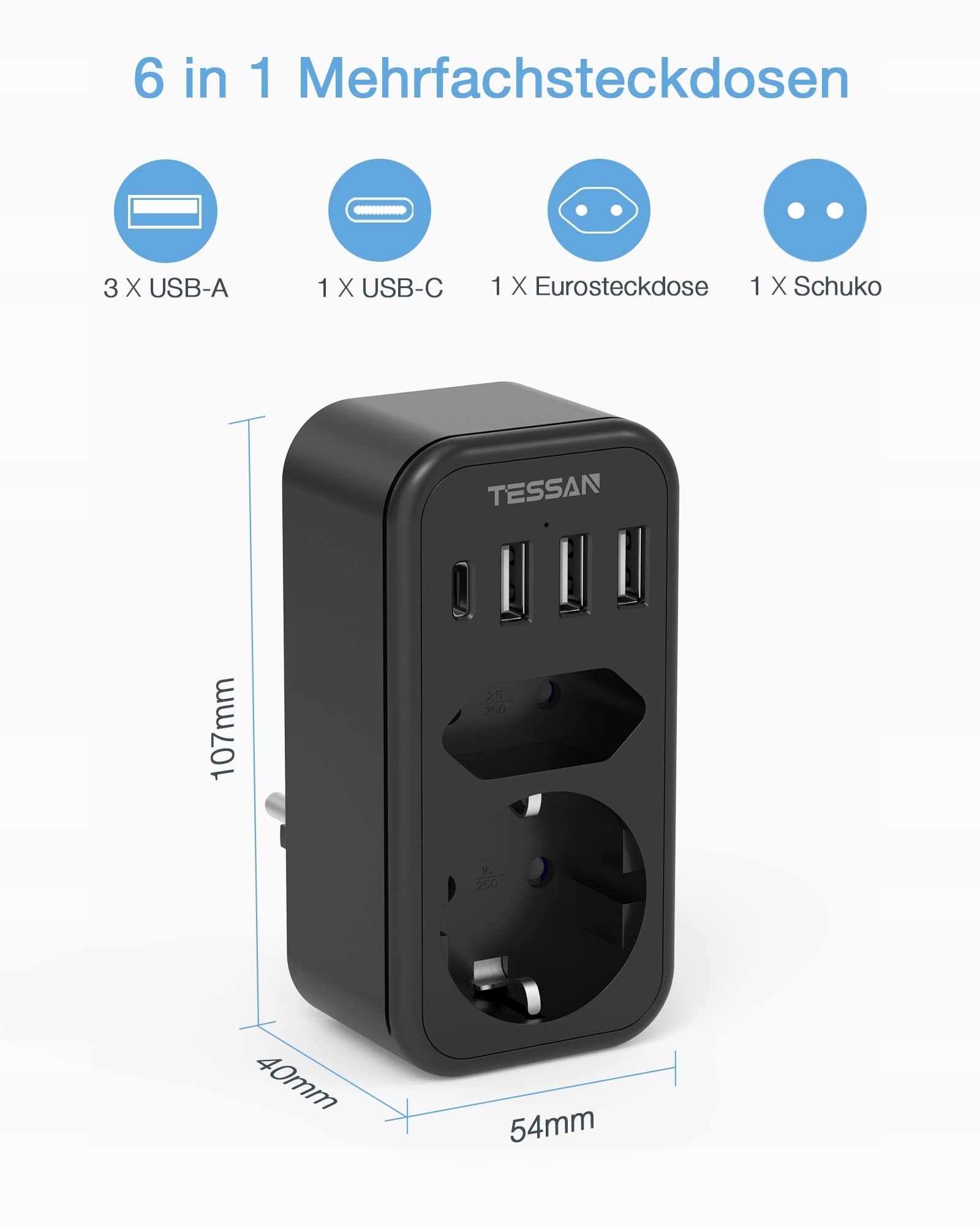 TESSAN Adapter Gniazdka Kostka USB C Ładowanie CZ — miniatura 2