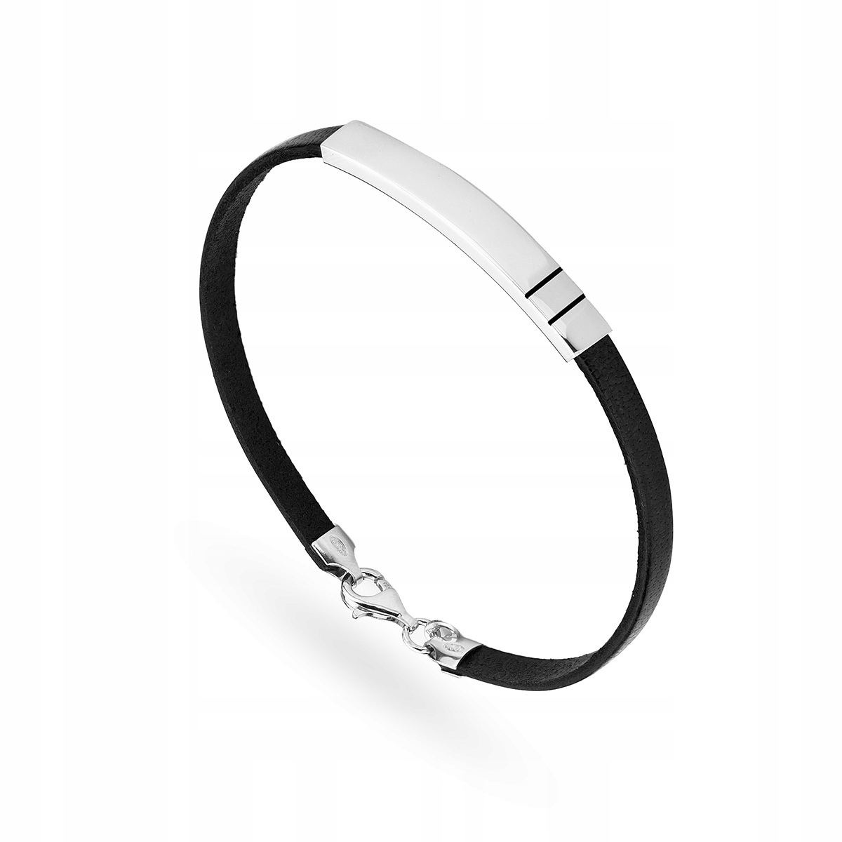 Černý Elegantní Kožený Pánský Náramek ryzost 925 Krabička