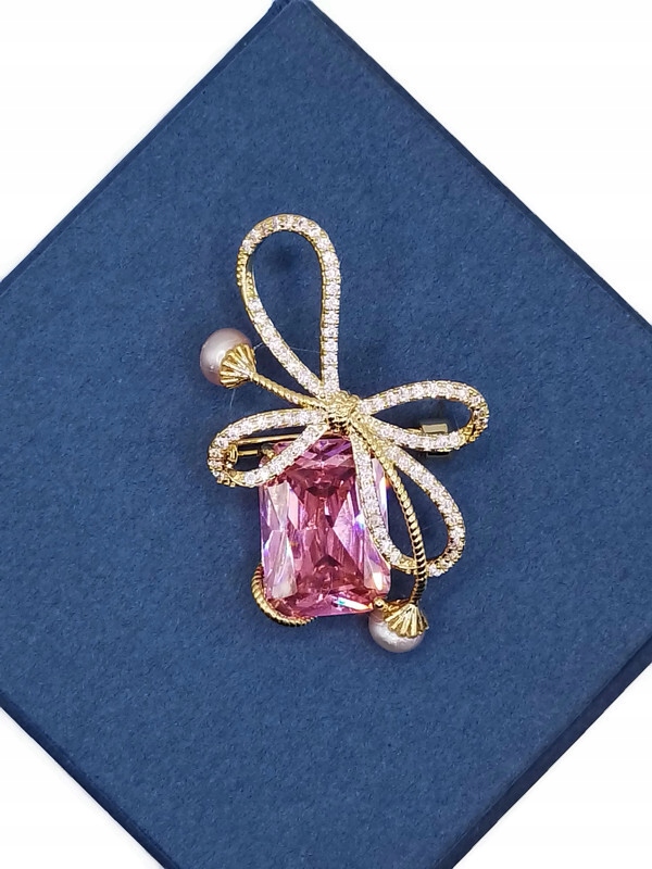 Luxusní Brož Mašle Šperky Z Růžového Zlata 14K Dárek Krabička