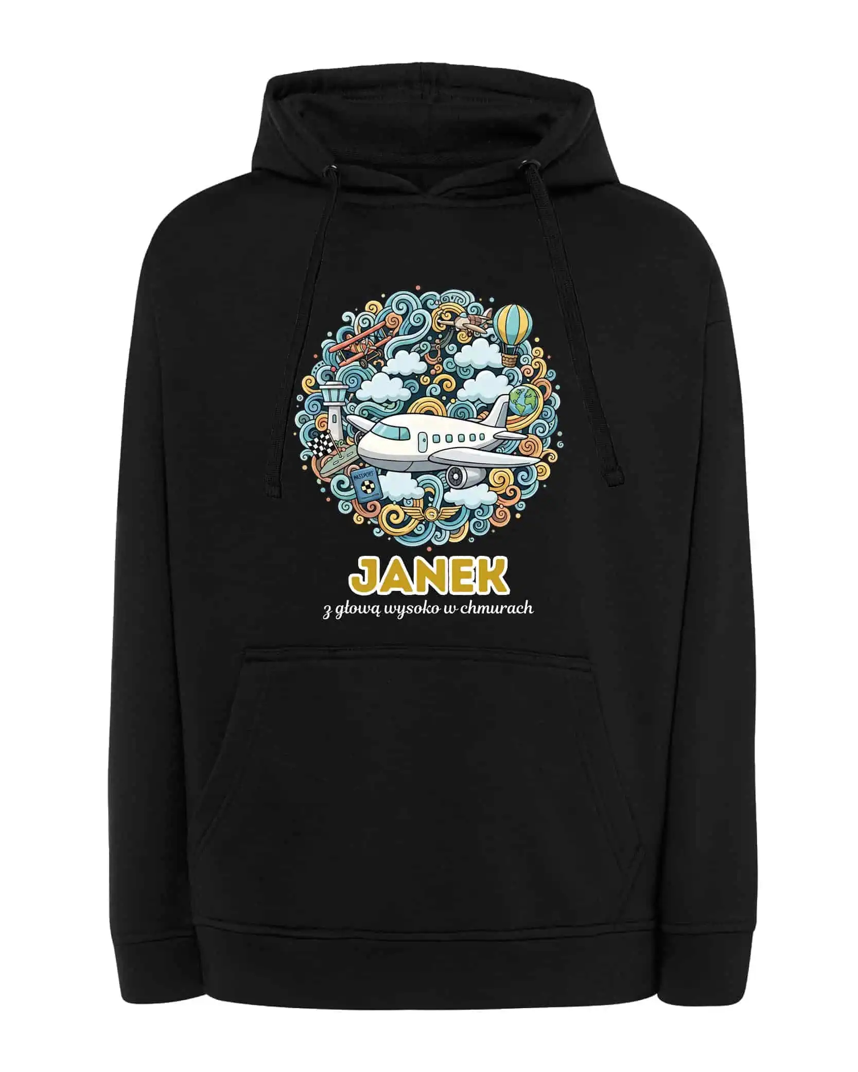 Mikina s kapucí Pilot Personalizovaná Ilustrační Černá M