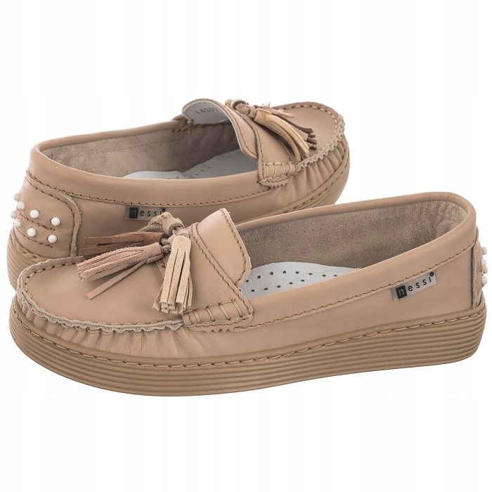 

Buty Damskie Mokasyny Skórzane Nessi Beżowe 18309
