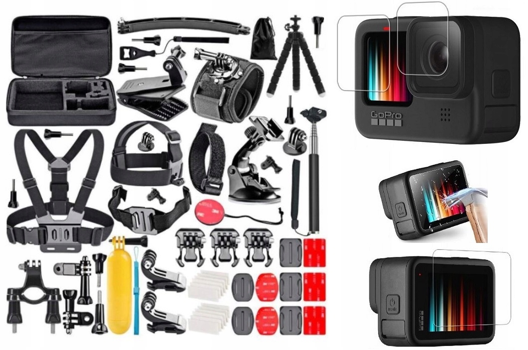 Profesionální XXL sada GoPro 13-8 Dji Action Sklo 3x Kufr Pro