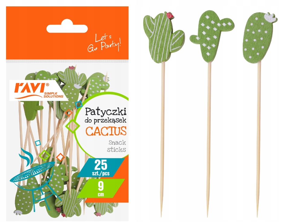 Patyczki Wykałaczki Piki do PRZEKĄSEK Koreczków Drewniane CACTUS 9 cm 25szt