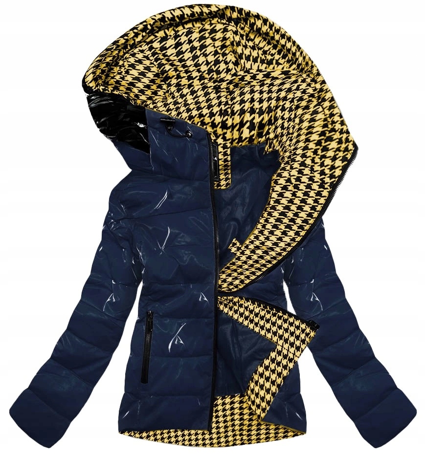 Lesklá Bunda S Kapucí W707 Námořnická Modrá XXL (44)