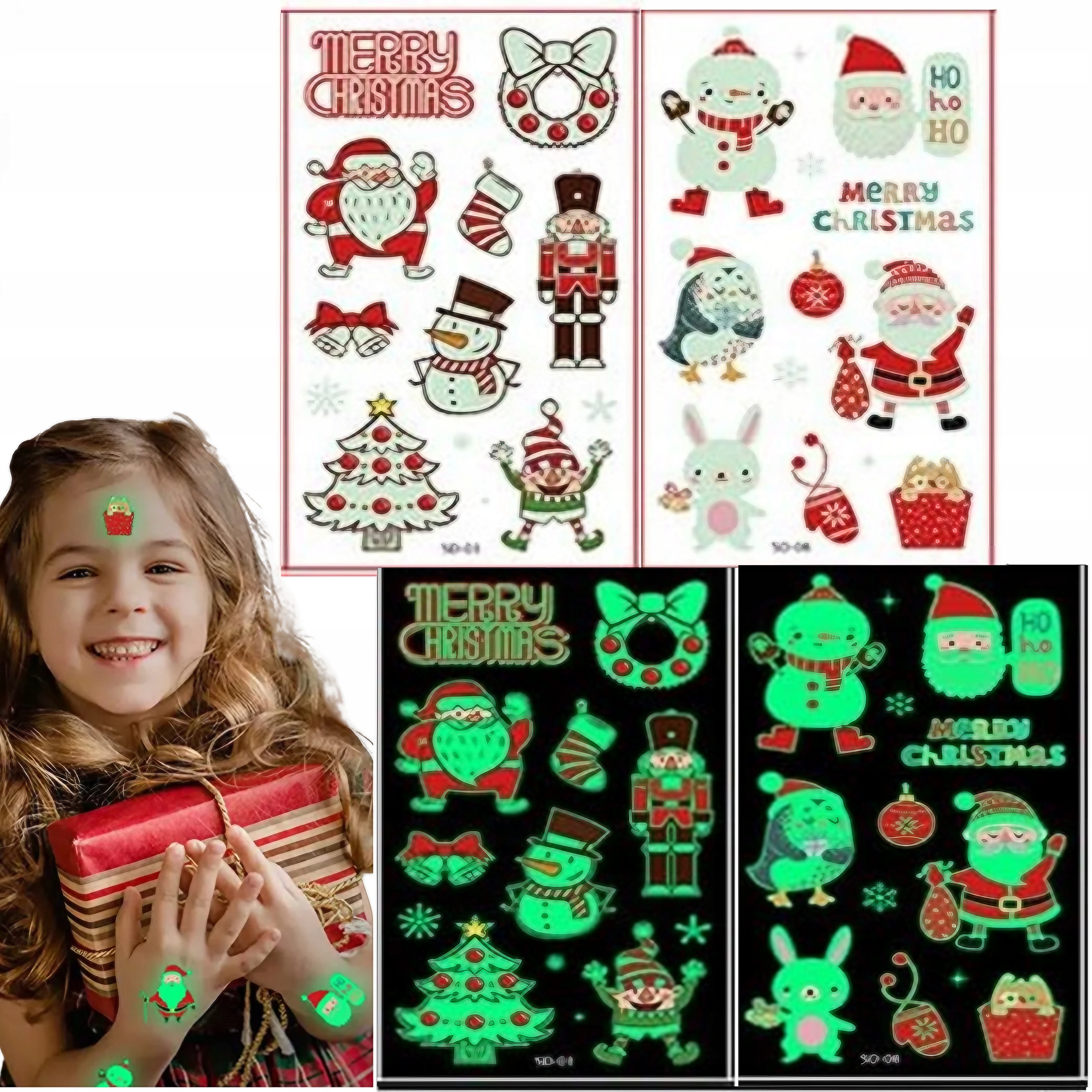 TATUAŻE DLA DZIECI ZMYWALNE ŚWIĄTECZENE ŚWIECĄCE BOŻE NARODZENIE MIKOŁAJKI