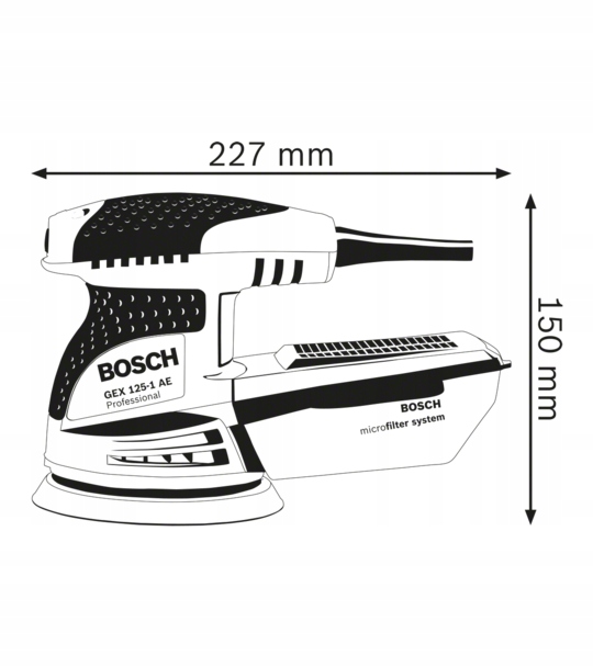 BOSCH SZLIFIERKA MIMOŚRODOWA GEX 125-1 AE + PAPIER Szerokość urządzenia 24 cm