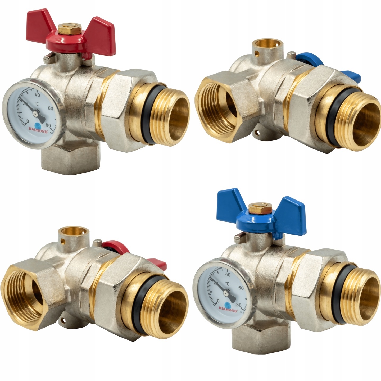 Sada Kulový Kohout S Teploměrem 1“ Červený, Modrý