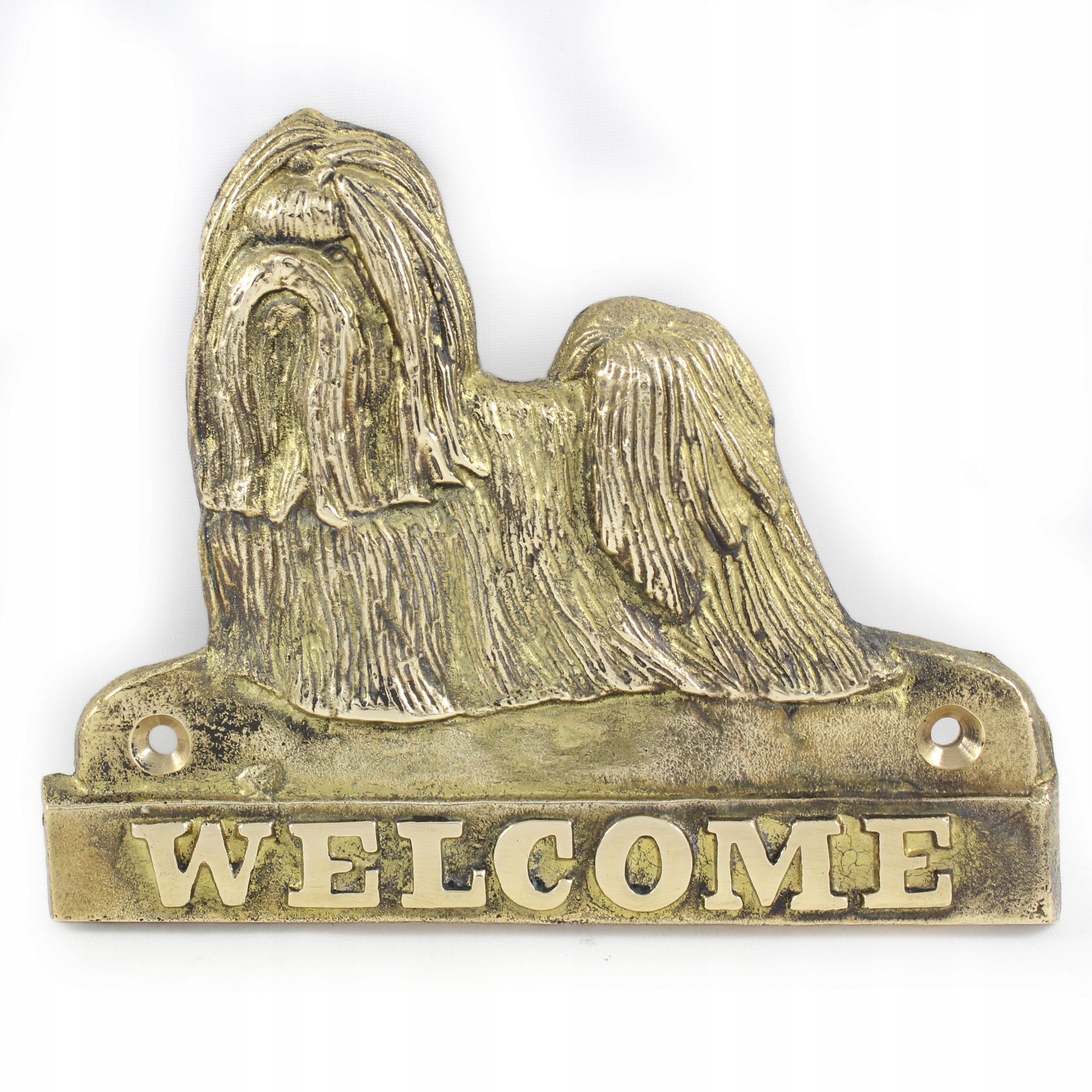 Shih Tzu mosadzná tabuľa na dvere so psom, štítok Welcome