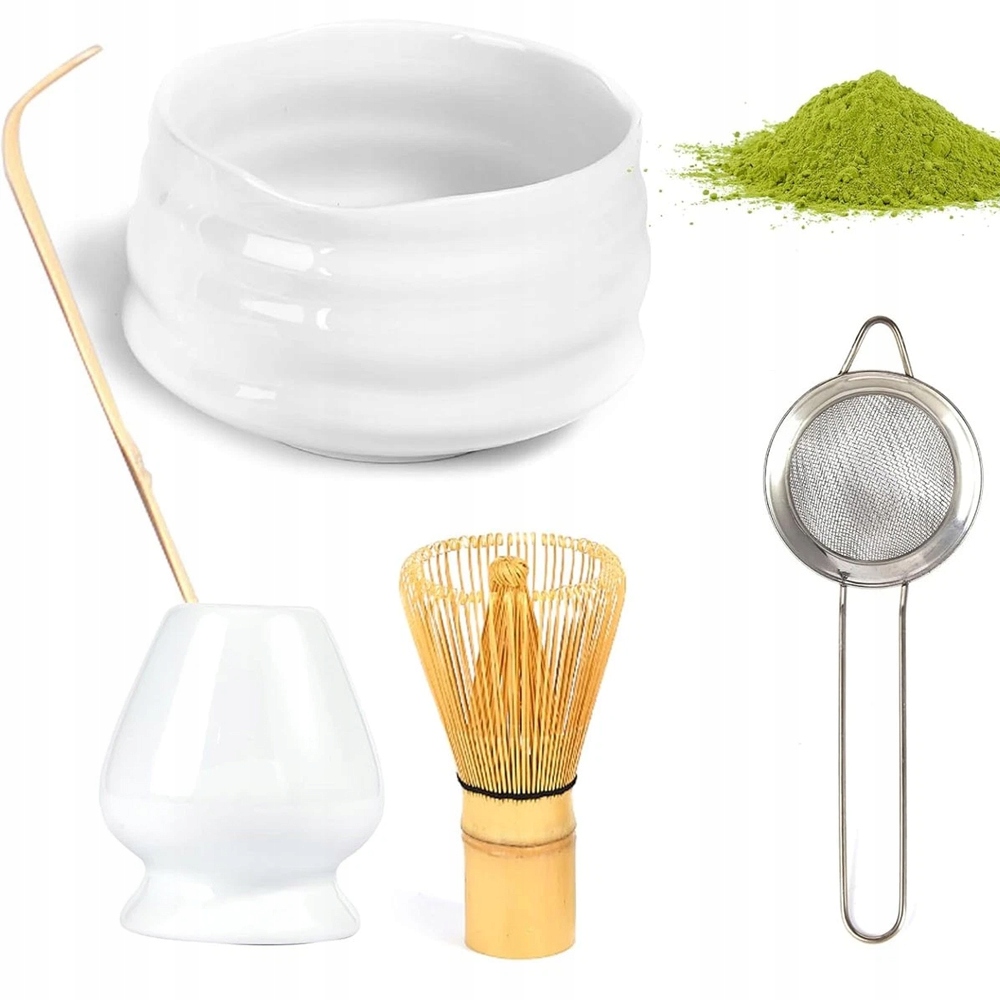 Bambusovo-keramická Sada Matcha Bílá S Lžící A Podstavcem