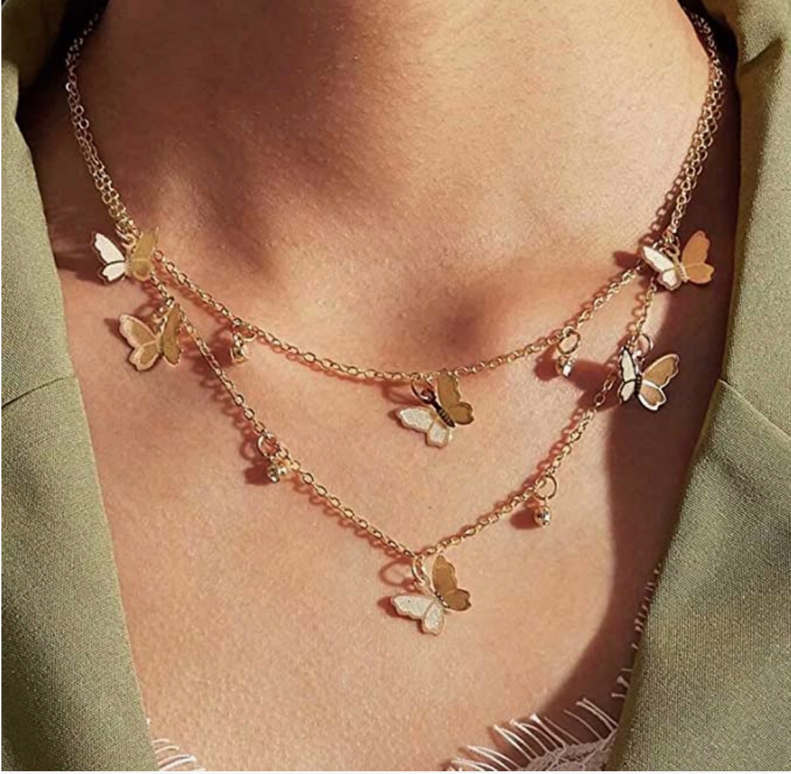 NASZYJNIK DWUWARSTWOWY BOHO Z MOTYLKAMI ZŁOTY 13488313640 Allegro.pl