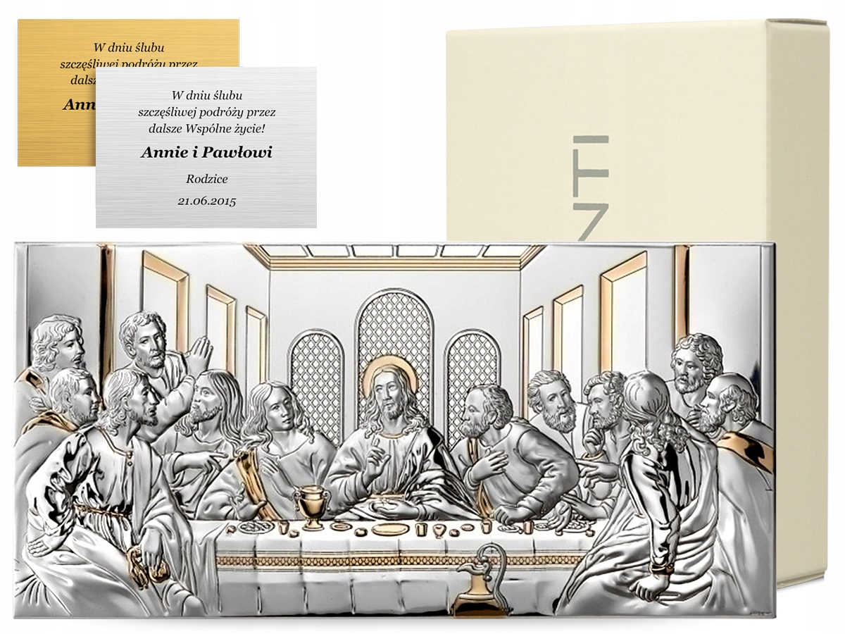 Posledná večera Strieborný obraz s gravírovaním na svadbu, sväté prijímanie, Ikona Valenti