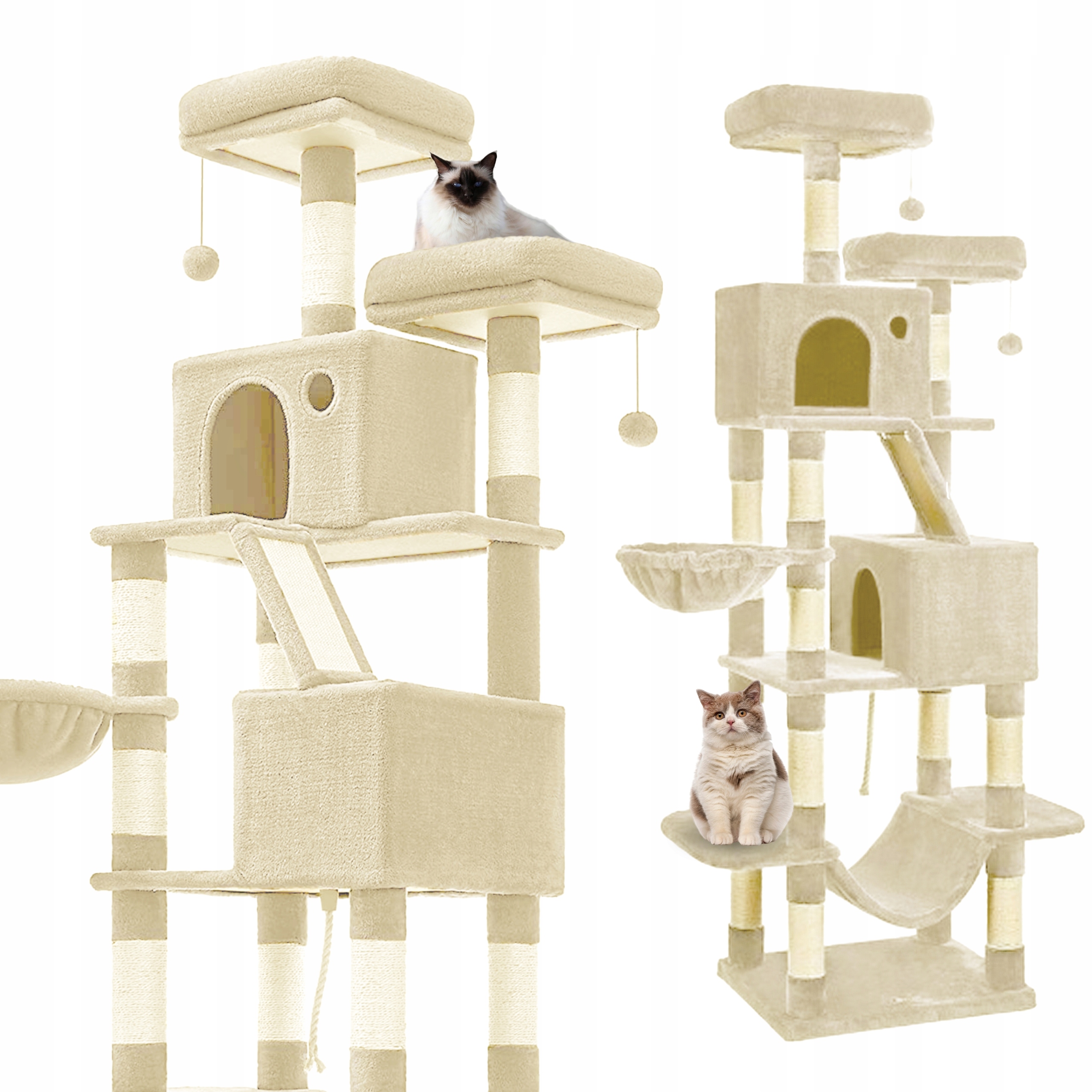 Levně Škrabadlo pro kočky Gaczoo vysoká věž pelíšek béžová 60 x 50 x 206 cm