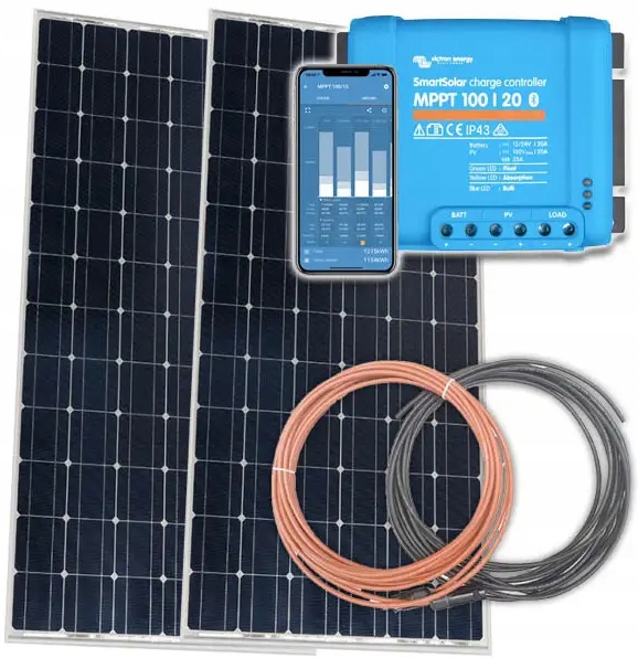 ZESTAW SOLARNY KAMPER PANEL REGULATOR MPPT 350W