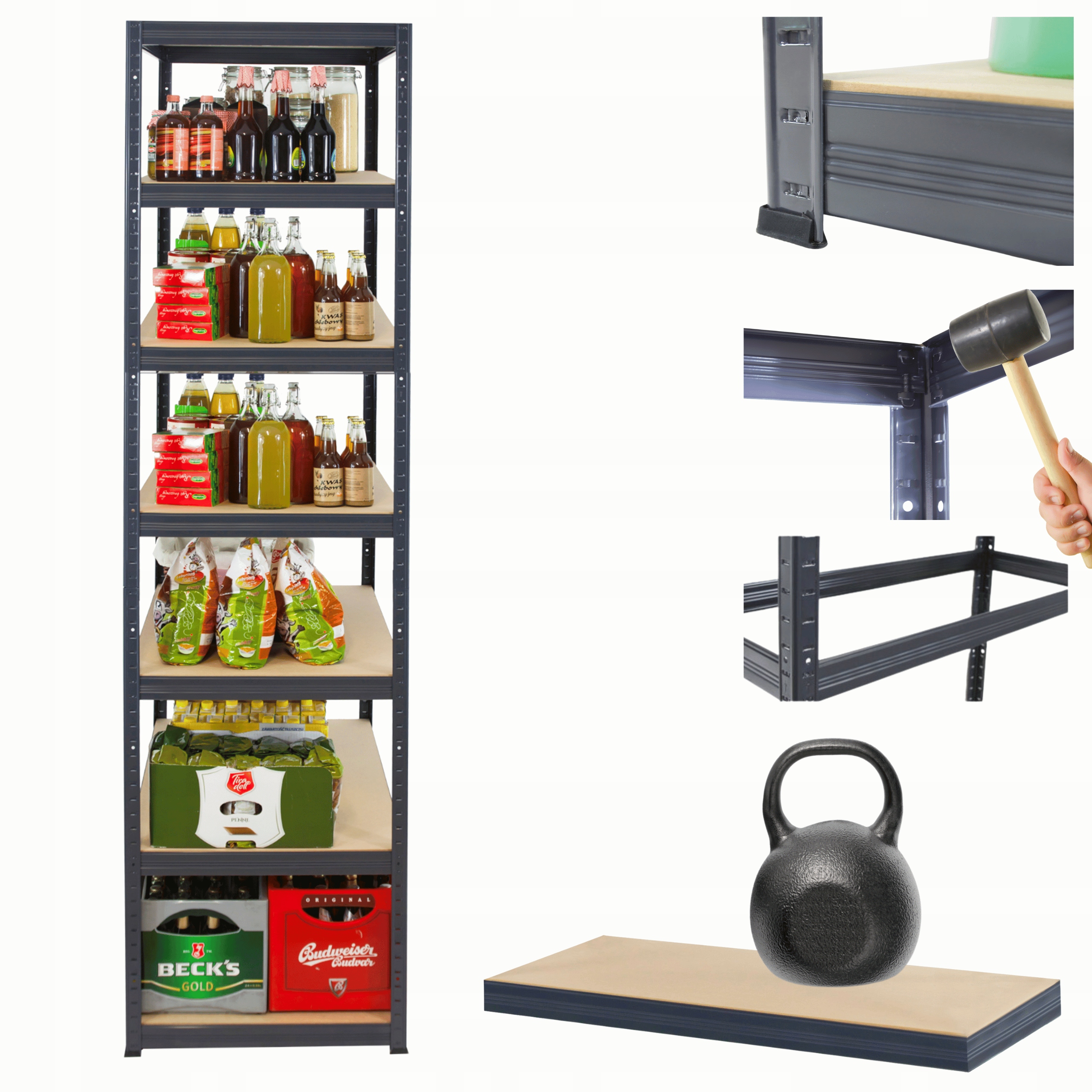 Kovový skladový regál Helios 270x35x35 cm 7Px175 kg 300TYS Komb