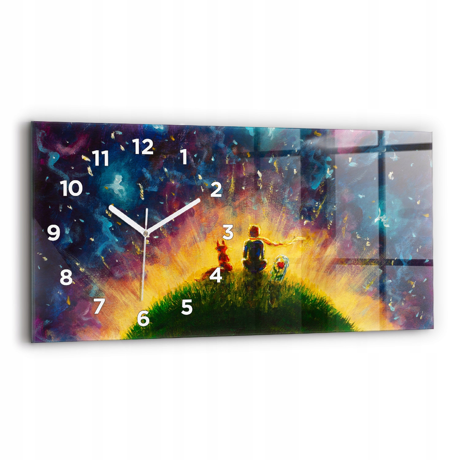Moderní skleněný nástěnný hodinový stroj 60 x 30 cm Abstrakce Malý princ