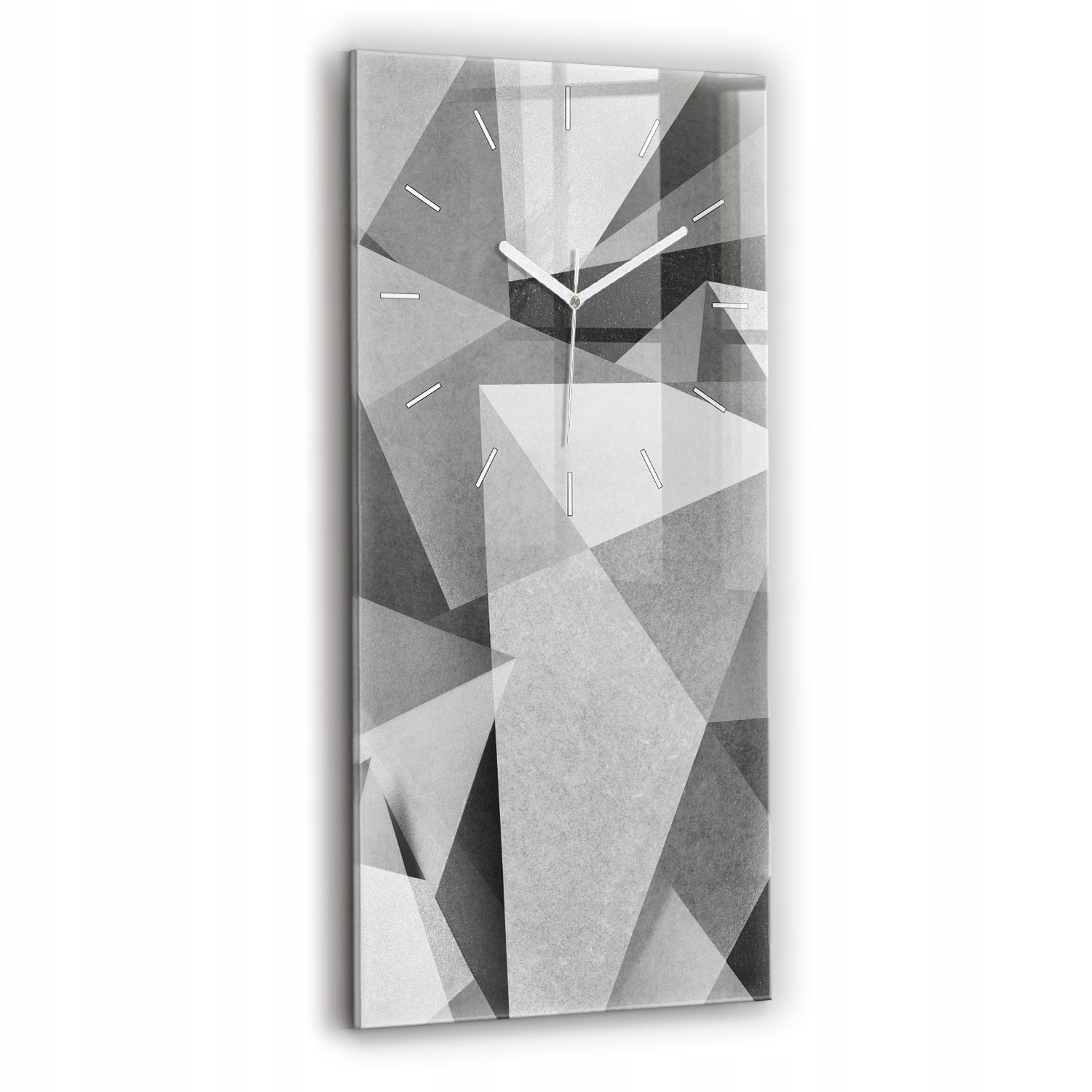 Moderní skleněné hodiny s geometrickým vzorem, šedá abstrakce, 30 x 60 cm