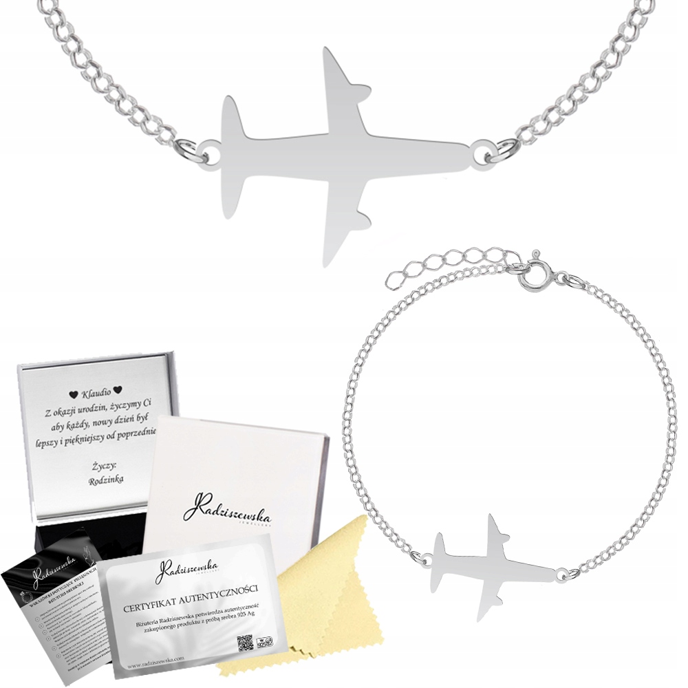Stříbrný náramek Letadlo Řetízek Dárek Šperky 925 Přání Bonus