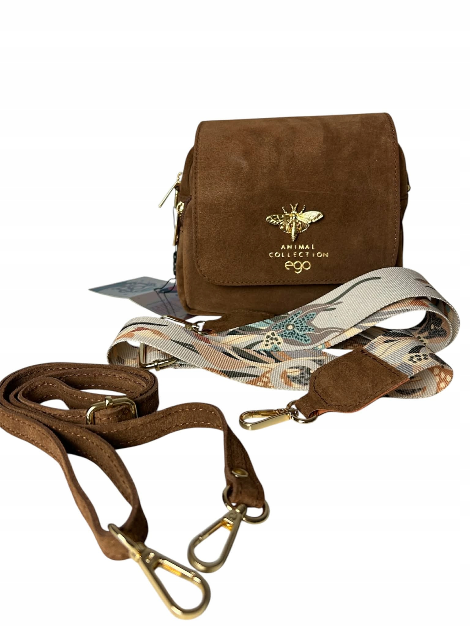 Kabelka Přes Rameno včelka Ego přírodní semišová kůže Čokoláda