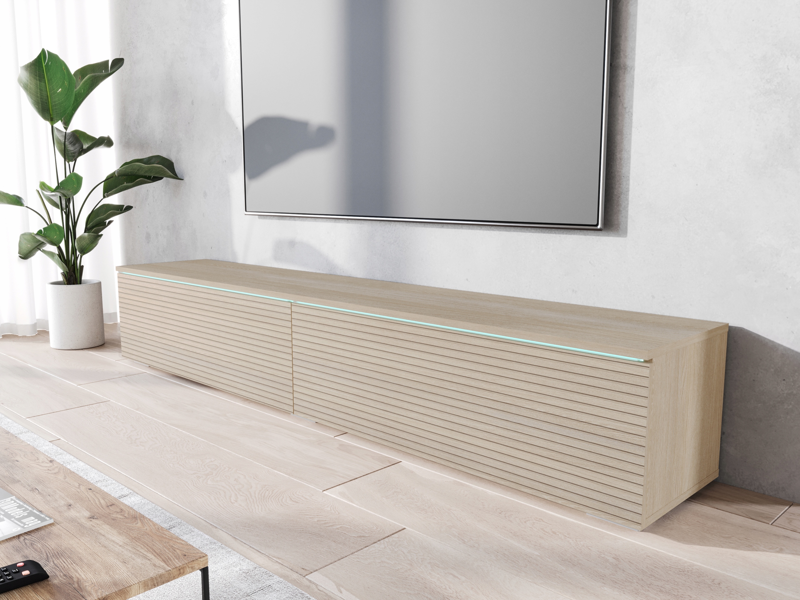 Szafka RTV Lowboard D 180cm DĄB GAJA LAMELE Głębokość mebla 33 cm