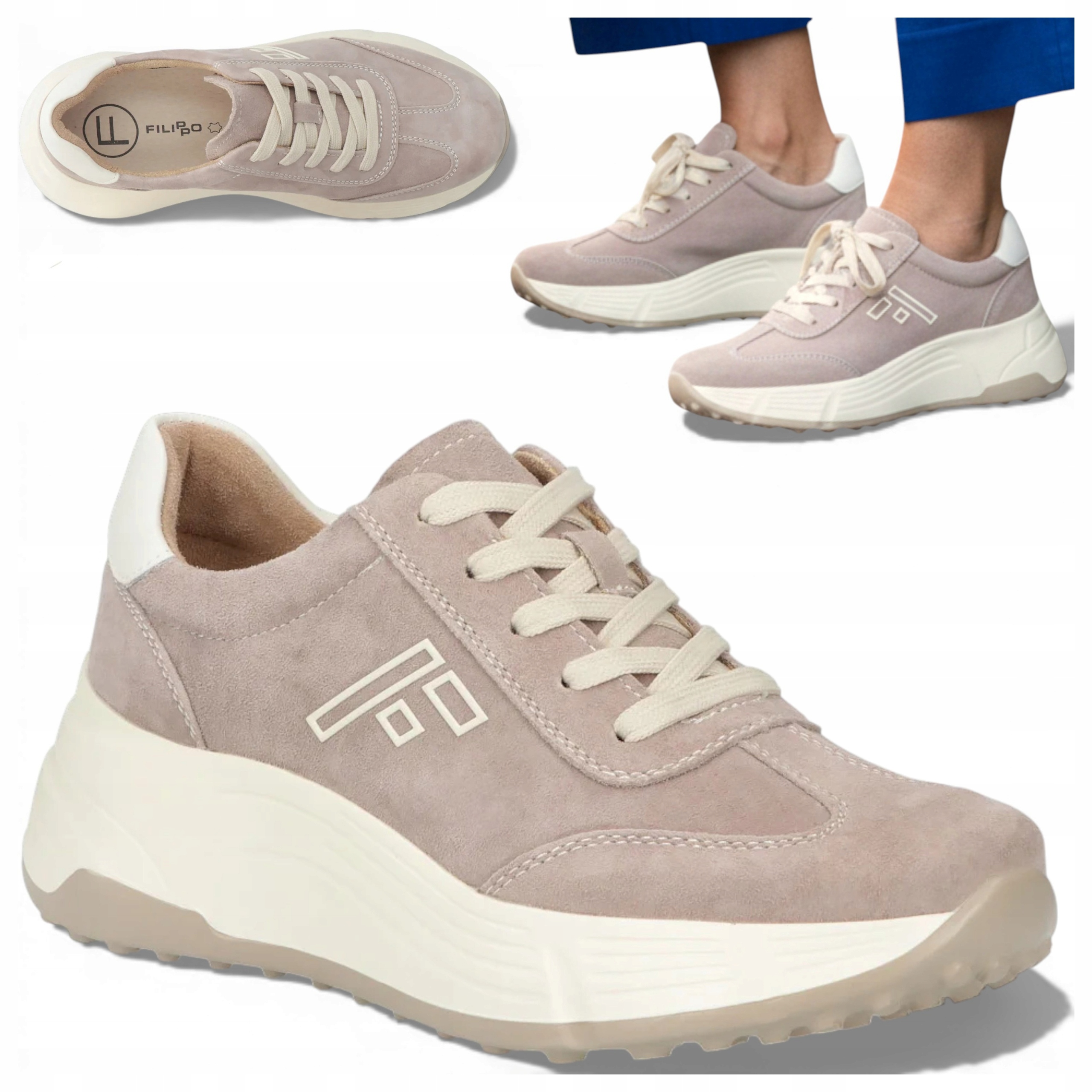 Dámské kožené tenisky 40 Filippo Pohodlné polobotky béžové barvy na platformě