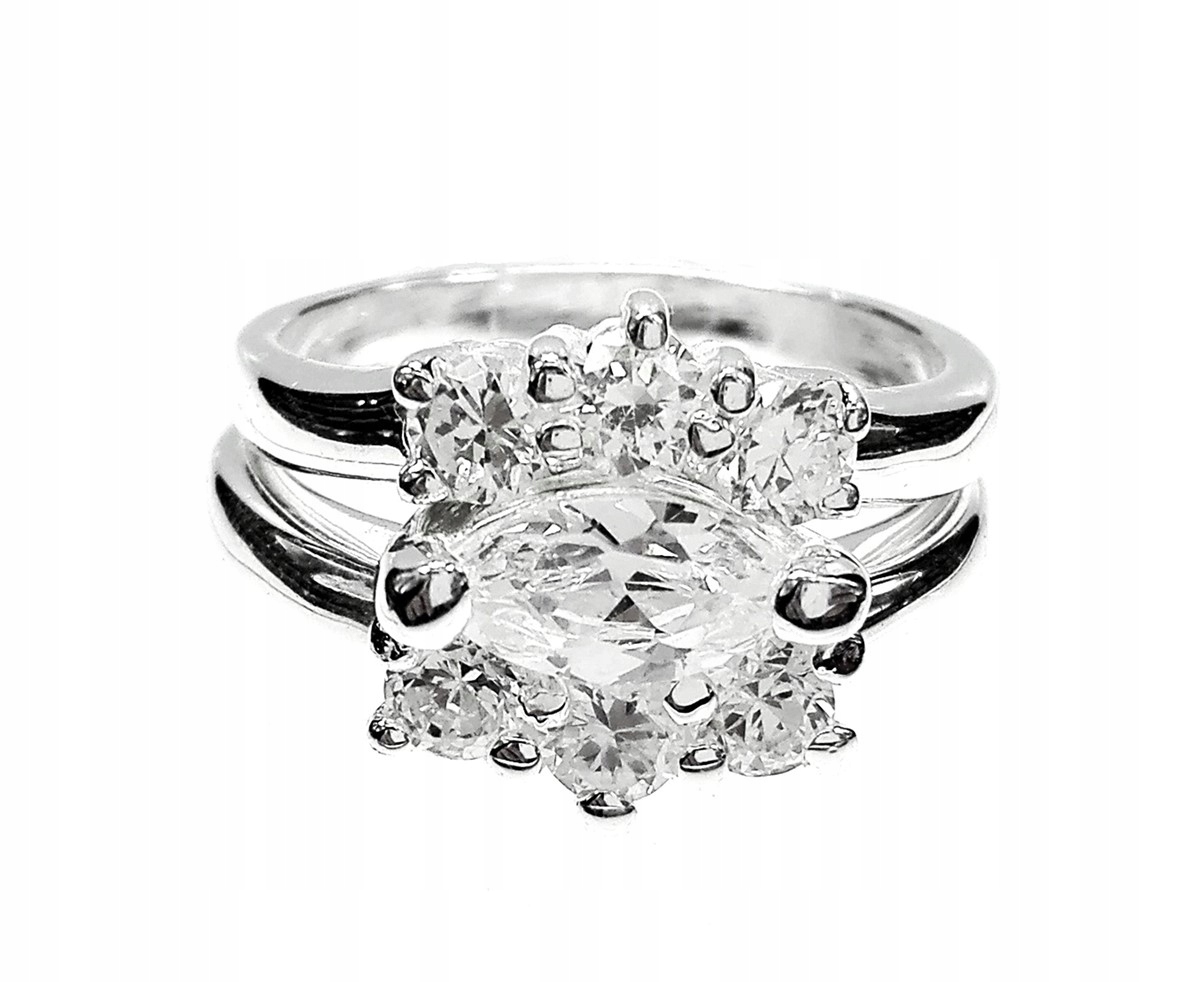 

Pierścionek srebrny z cyrkoniami podwójna obrączka