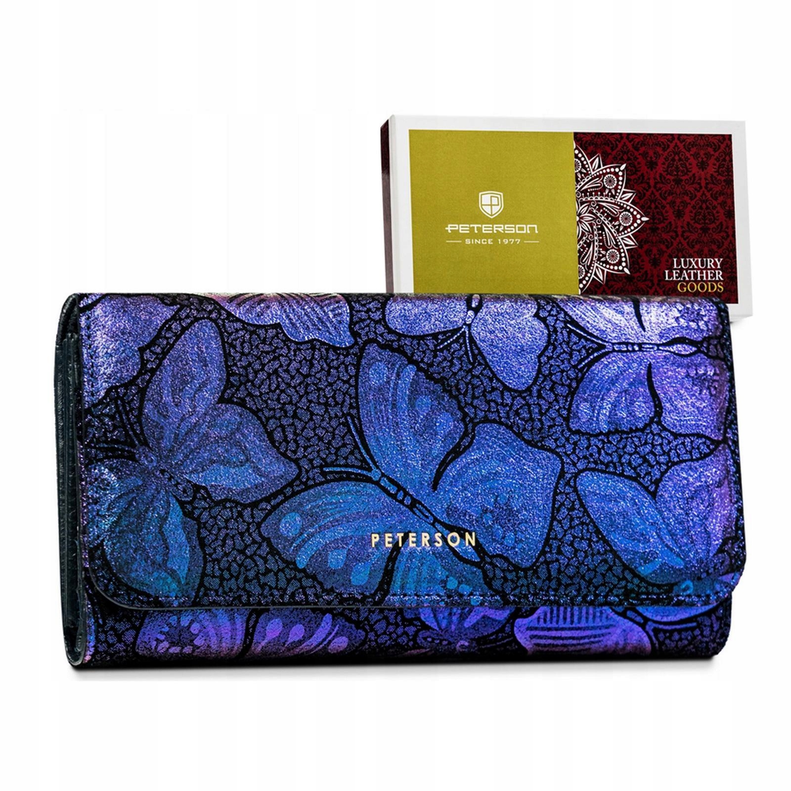 Peterson Dámská velká kožená peněženka, prostorná, modrá