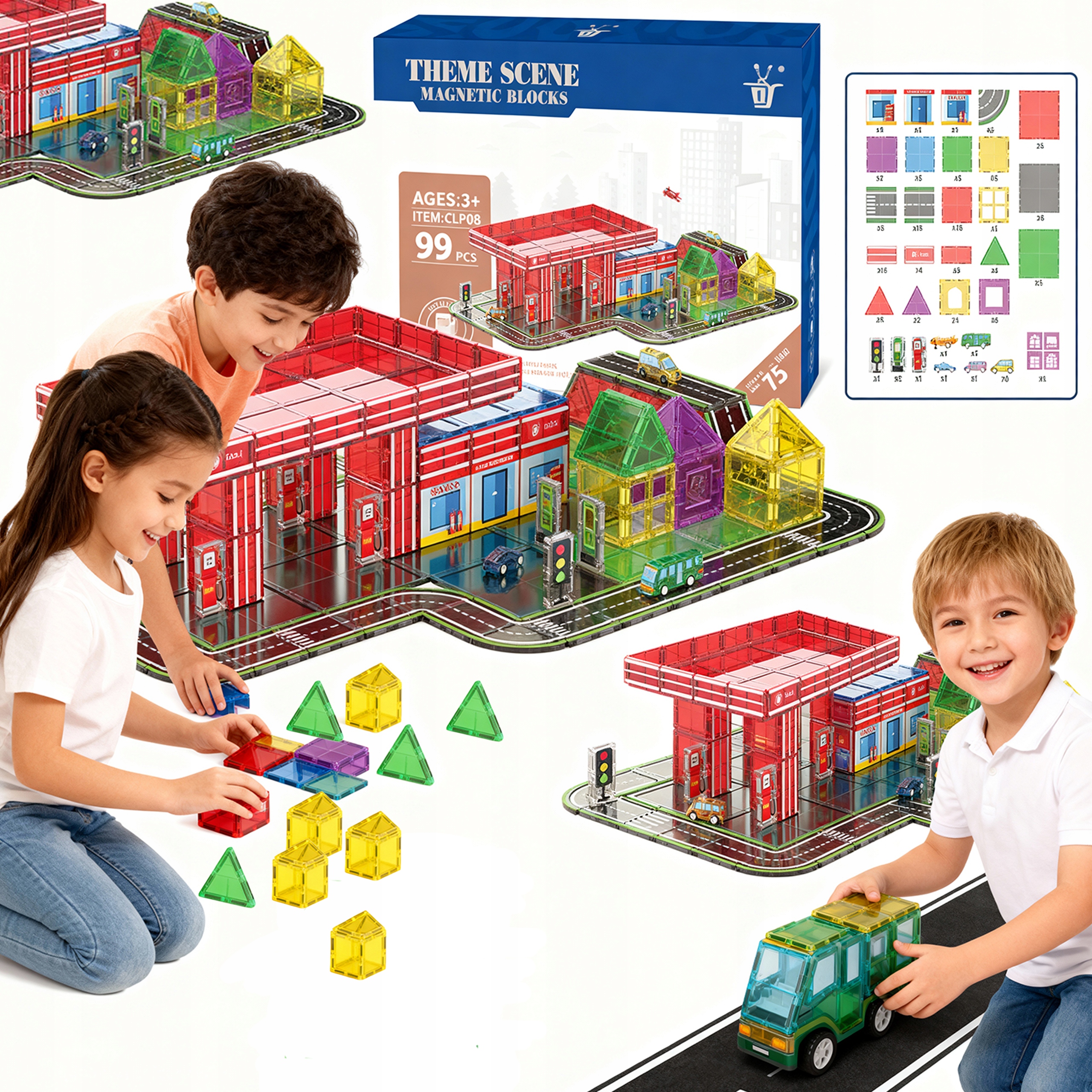Klocki Magnetyczne 3D Konstrukcyjne dla Dzieci Miasto zestaw Premium 99 el