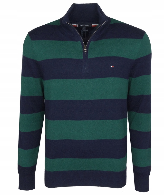 Tommy Hilfiger pánský svetr, částečně rozepínací s kašmírem, pruhy, M