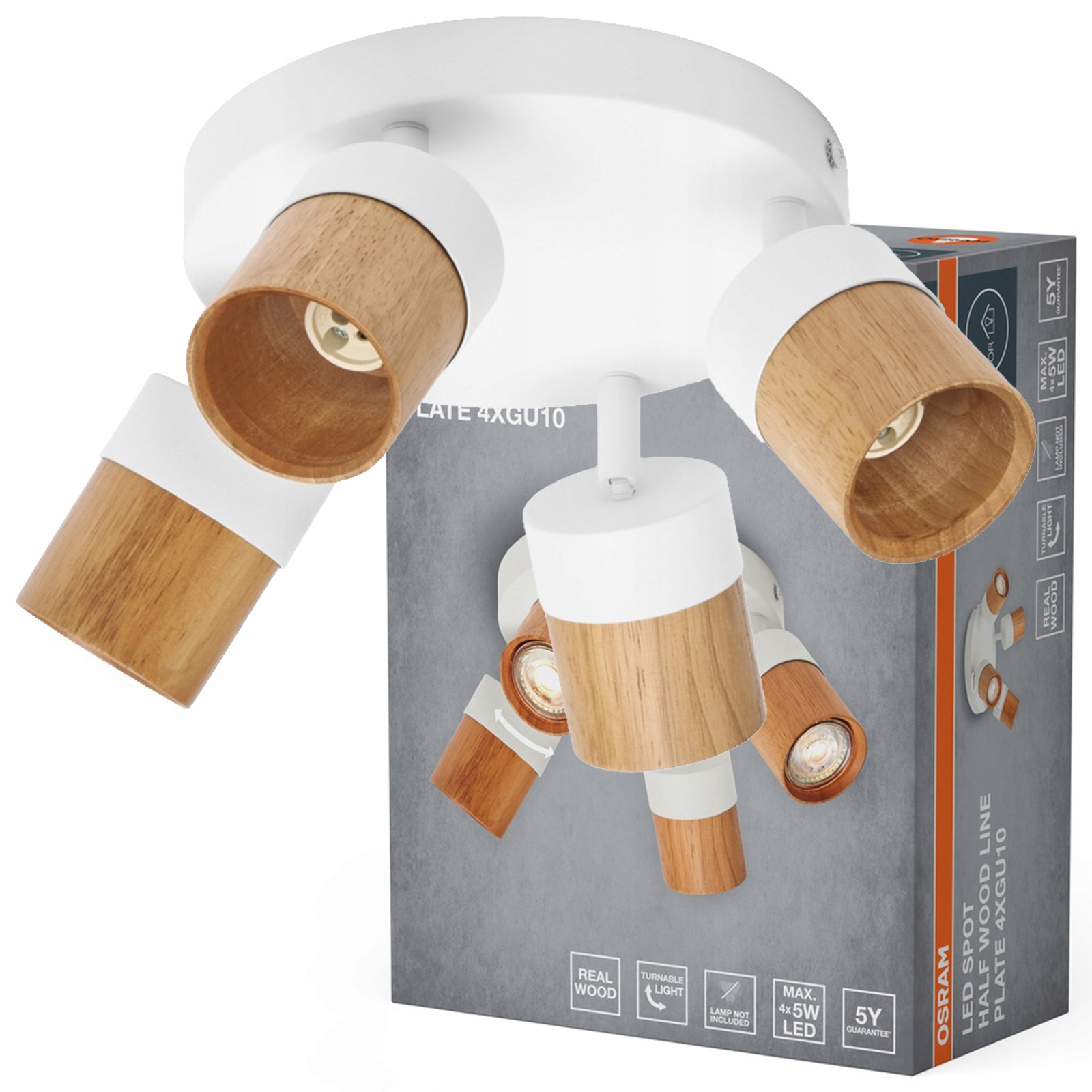 Nástenné svietidlo Stropná lampa Led reflektor Spot 4x GU10 Drevo Wood Osram