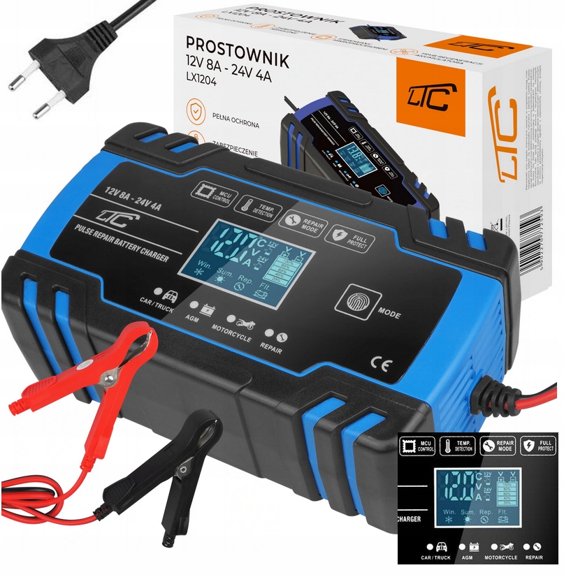 

Mocny Prostownik Automatyczny LCD 12V 8A 24V 4A