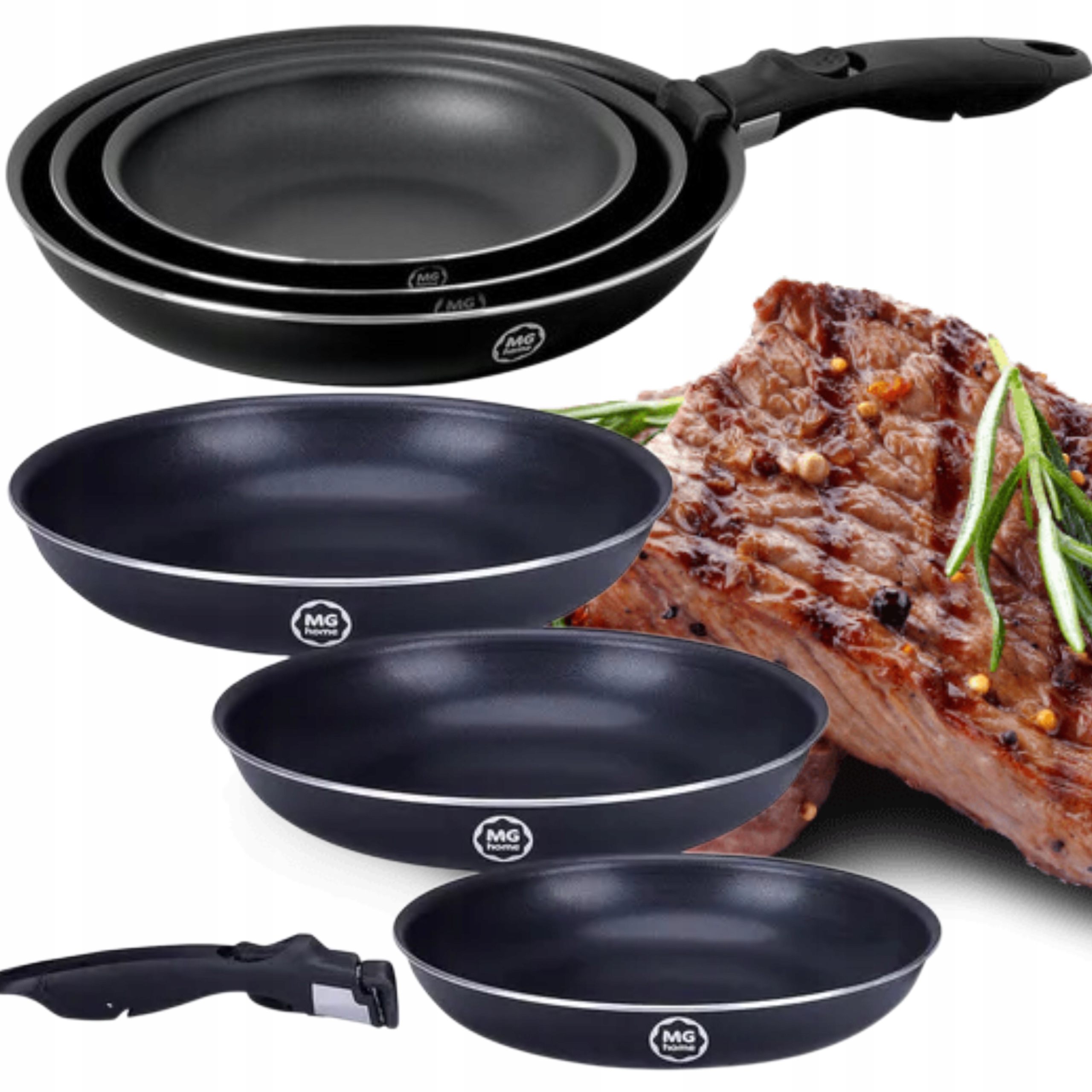 Mg Home Clever Sada 3 Pánví 20/24/28 CM S Odnímatelnou Rukojetí, Indukční Plyn