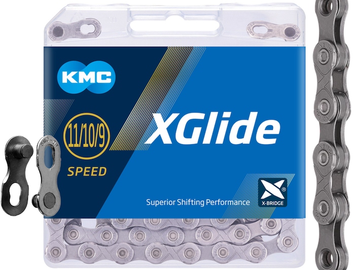 Łańcuch rowerowy Kmc Xglide do Shimano Cues 9/10/11s 126 ogniw szary Box