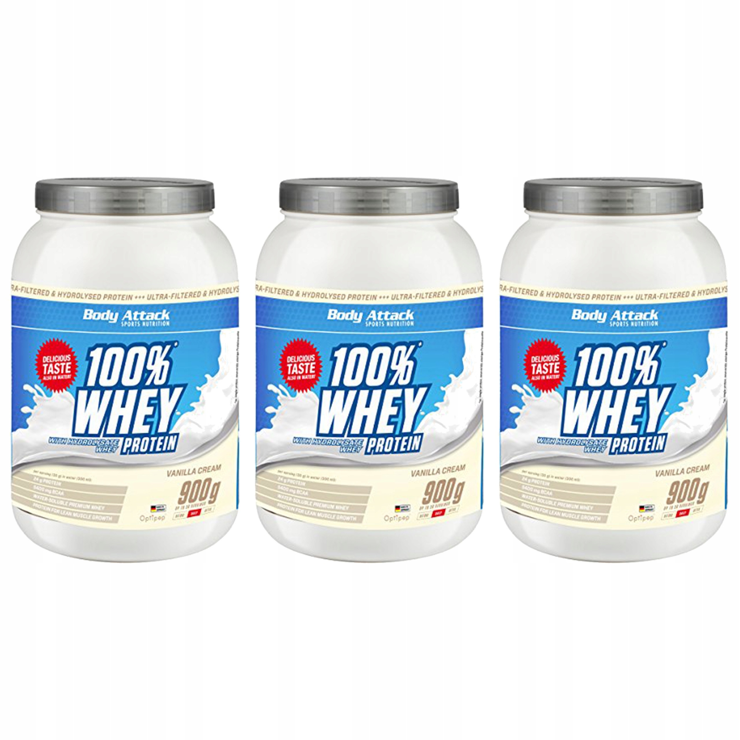3x Body Attack 100% Whey Protein 900 g Protein Wpc Optipep Bcaa