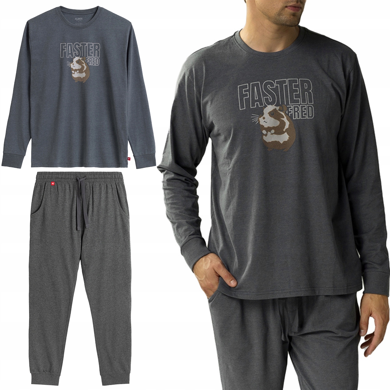 Pánské pyžamo Atlantic NMP-376 volný střih dlouhý rukáv Bavlna XL