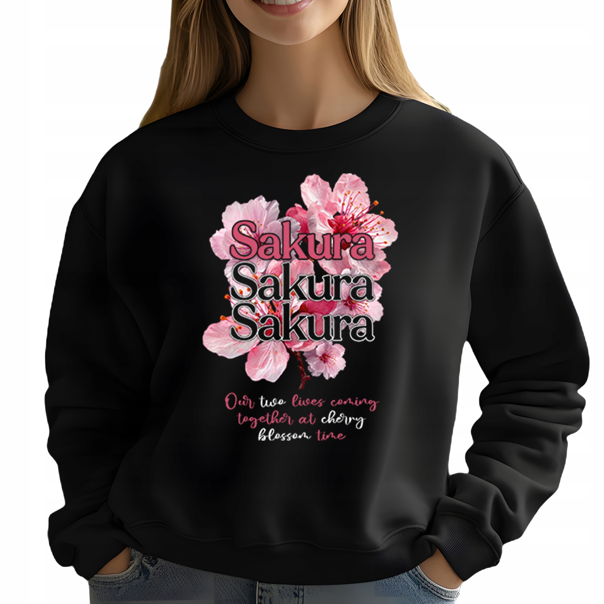 Mikina Bez Kapuce Černá Bavlněná Módní Elegantní Sakura Vel M