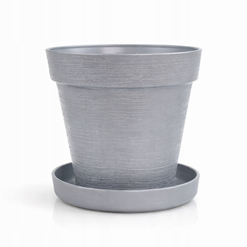 Doniczka LOFT 12 cm + Dopasowana Podstawka, Stylowy Zestaw EKO, SREBRNY