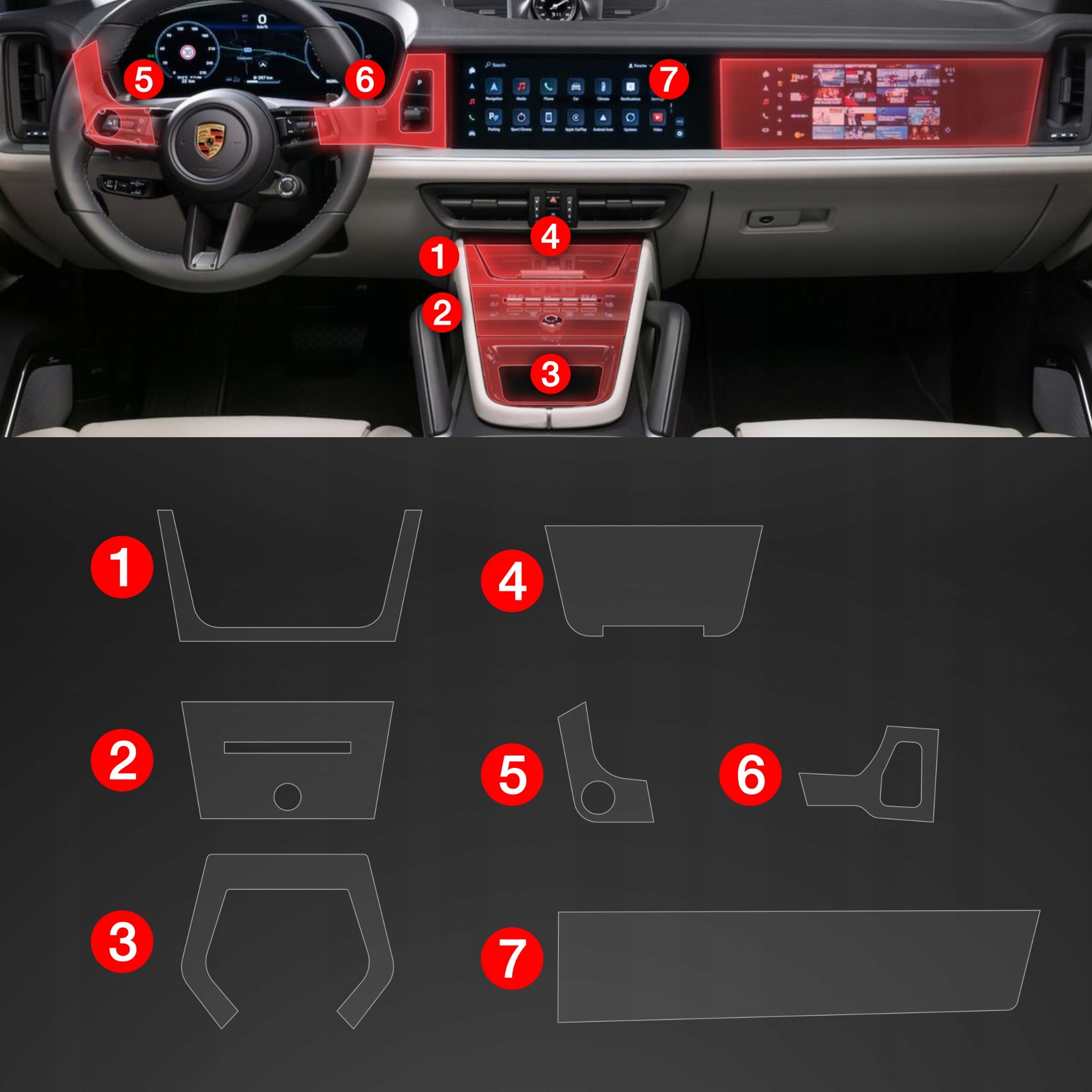 7w1 Grizz folia ochronna do wnętrza Porsche Cayenne (2024) Matowa Stan opakowania oryginalne