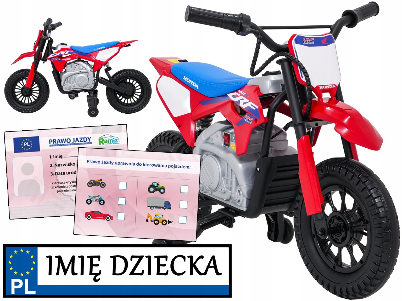 motor elektryczny na akumulator Honda CFR450R pojazd dla dzieci