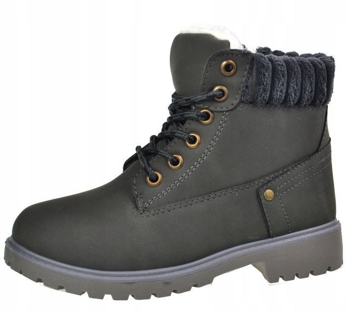 TRZEWIK TRAPERY Botki Ocieplane FUTERKO Szare r33 Odcień popielaty