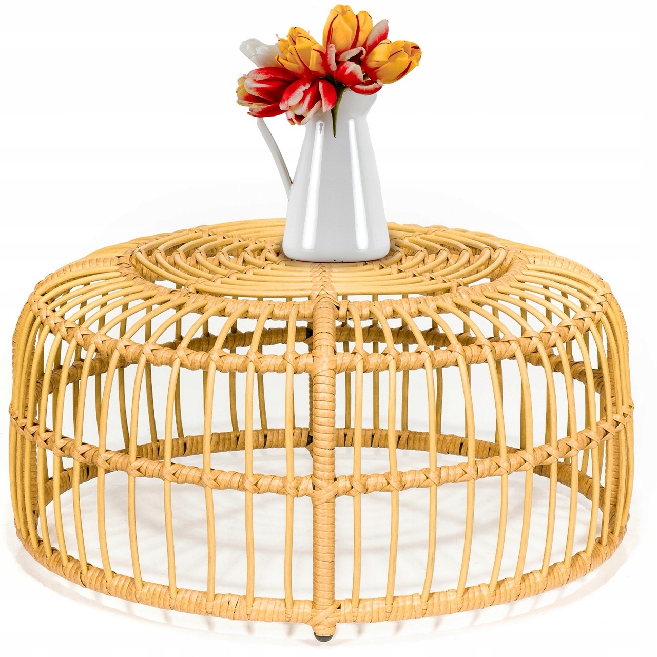 Záhradný Konferenčný Stolík Z Technoratanu Meven Nízky, Ľahký, Priemer 75 CM, Béžový