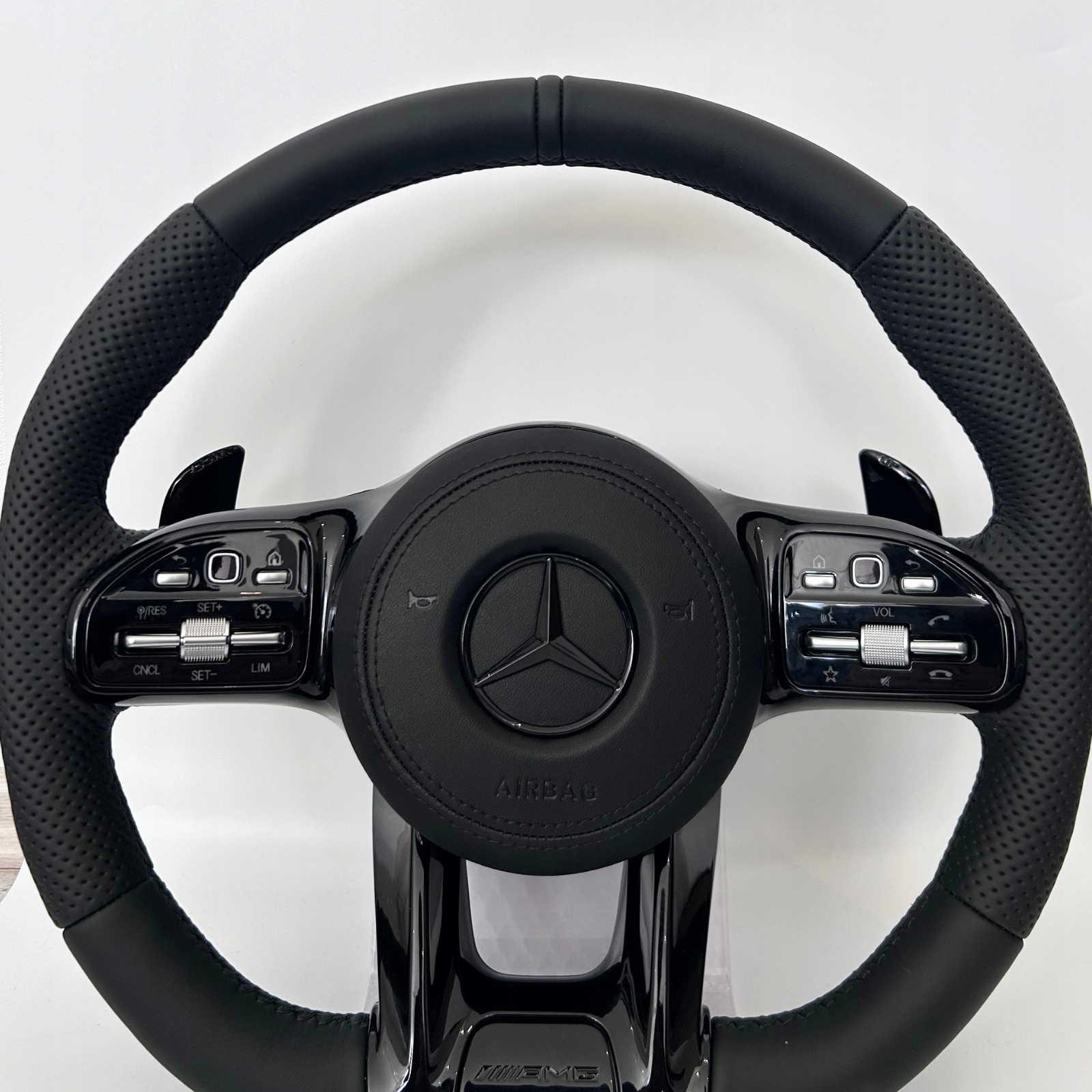 Kierownica Mercedes AMG Performance WSZYSTKO CZARNE Skóra Wielofunkcyjna Oryginał