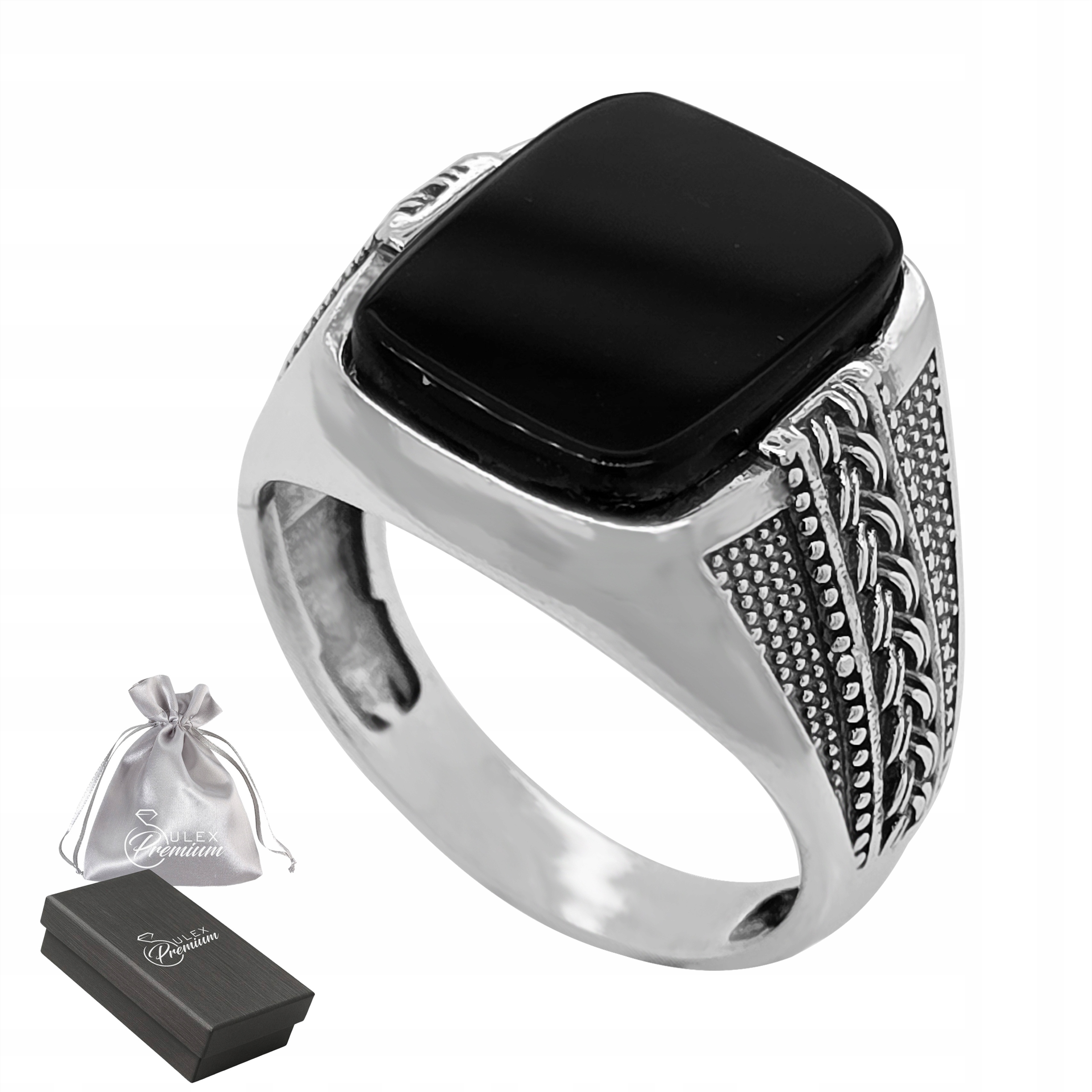 Sygnet stříbro 925 Pánský prsten s onyxem a ornamentem na bocích vel.