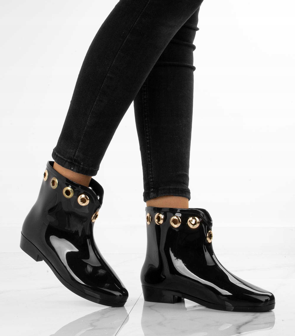 5836 CZARNE KRÓTKIE KALOSZE BOTKI BŁYSZCZĄCE 37 Płeć kobieta