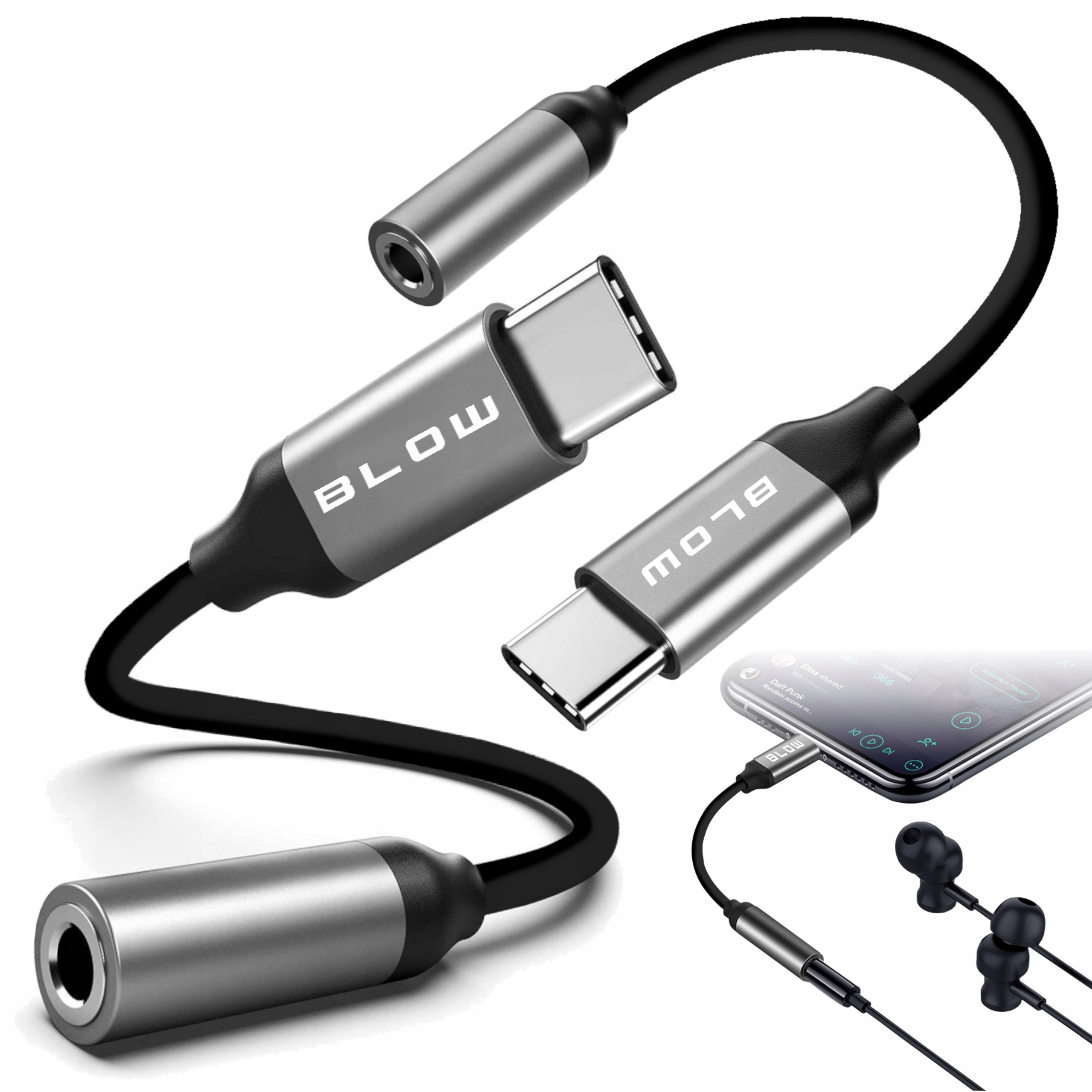 Adapter audio USB-C Blow z mini jack 3,5 mm z przetwornikiem DAC