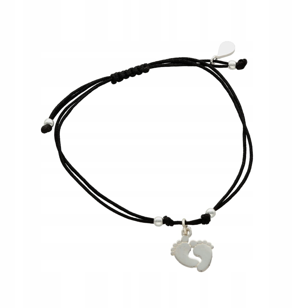 Černý provázkový náramek na nohu stříbro