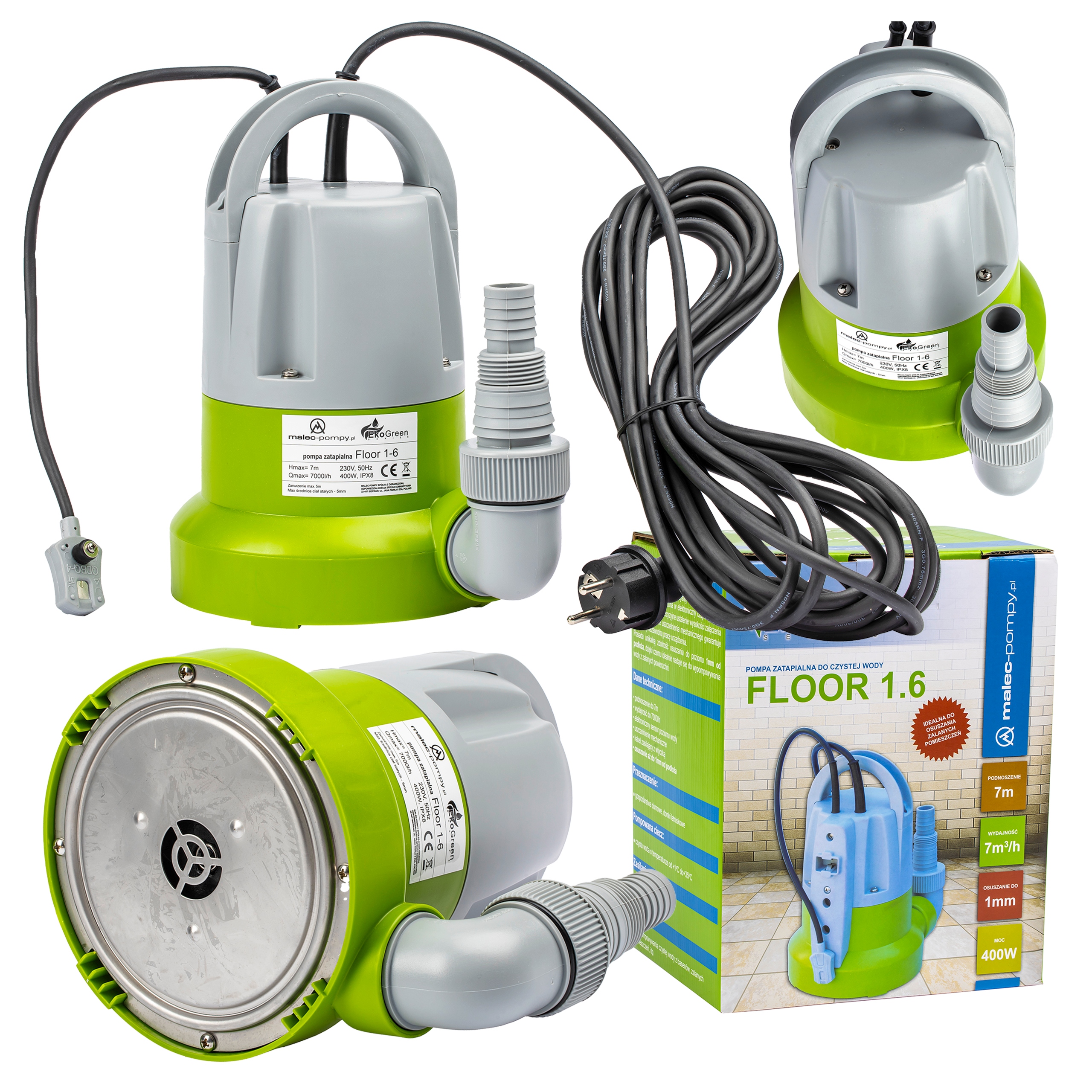 Pompa Zatapialna Floor 1.6 Do Wypompowywania Wody Osuszania Do 1mm Zalania