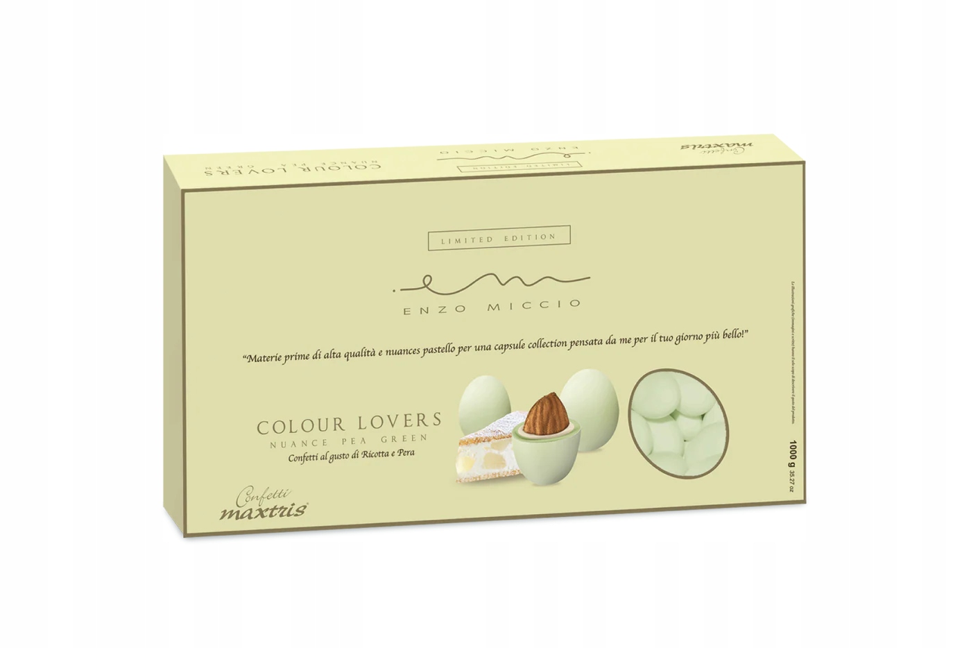 1kg Enzo Miccio Nuance Pea Green Maxtris designerskie migdały confetti