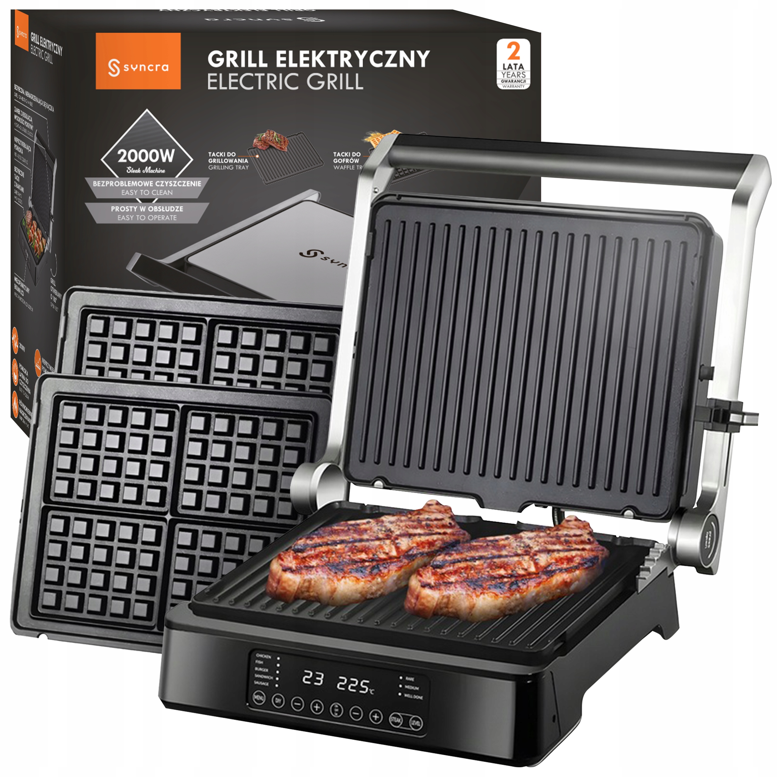 Grill Elektryczny Gofrownica Opiekacz Toster Panini Programator Duży 2000W